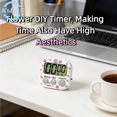 DIY Floral Sticker Timer, 8 Patterns Available. Create Your Own DIY Floral Digital Kitchen Timer, 99-Minute Countdown, LCD Display, Start/Stop, Reset Function, Magnetic Back, Loud Alarm, Battery Powered (Batteries Not Included) - Comes With Random Floral Stickers.