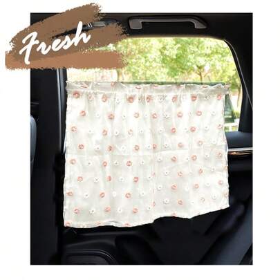 Sombrilla de encaje de doble capa para el verano, diseño de ventosa para visera solar, cortina de carro con estampado floral lindo, accesorios de auto de estilo fresco para mujeres, cortina con ventosa adecuada para todas las estaciones