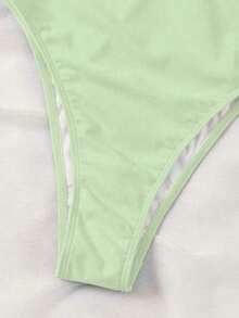 Traje de baño body elegante y sexy de cuello en V rojo, de llegada nueva primavera/verano de Polovedo, para playa, fiesta, cita, vacaciones - Verde - Ver 5