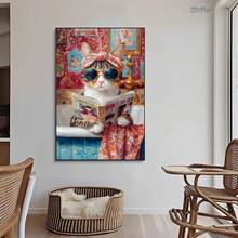 1 einzigartiger Stil Katze Leinwand bedrucktes Poster in der Badewanne, moderne Wandkunst Dekoration Gemälde, geeignet für Cafés, Häuser, Schlafzimmer, Wohnzimmer, Küchen, Badezimmer, Büros, Heimdekoration, Dekorieren von Häusern, Schlafzimmern, Wanddekoration, ideale Wahl für Freundedekoration - Verschiedenfarbig - Übersicht 4