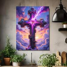 Un Set de Pintar por Números, Fácil para Principiantes, con un Diseño Futurista en Morado con Efectos, Ideal para Amantes de la Fe Moderna y de la Decoración Espiritual Audaz, Paquete de Coloreado Familiar - Incluye Pintura Acrílica, Lienzo y Pinceles - Enmarcado - Ver 4