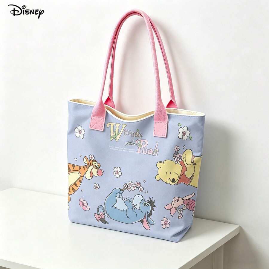 Túi xách tay và đeo vai đựng laptop Disney Winnie The Pooh, túi đeo vai in hình hoa anh đào dễ thương của Pooh và những người bạn, thích hợp sử dụng hàng ngày. - Hồng - Xem 1