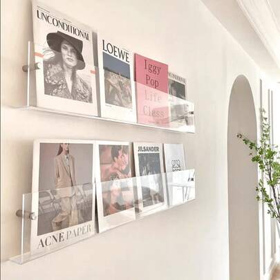 1 pieza Estantería flotante de acrílico para exhibir discos, estantería de pared para almacenamiento de libros, organizador de almacenamiento para el hogar para oficina, dormitorio, sala de estar, estudio