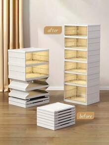 Foldable Shoe Rack Storage Rack, Suitable For Wardrobe Plastic Foldable Shoe Storage Box, Transparent Shoe Box, Stackable Door, Easy To Assemble Shoe Cabinet With Lid, Large Size - 查看 6