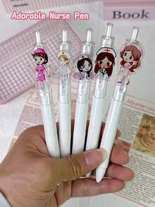 5支/套 护士节可爱蓝黑双色按动式圆珠笔，书写流畅，医用处方笔，适用于医院 - 藍黑色按動筆[5支1套] - 查看 3