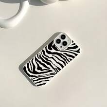 1pc White Classic Zebra Pattern Personalized TPU Shockproof Phone Case, Compatible With Apple 16, 15, 14, 13, 12, 11 Pro Max, And Series - Multicolor - View 2