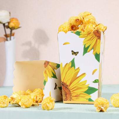 Hộp đựng bỏng ngô chủ đề Hoa hướng dương và Bướm, hộp đựng đồ ăn nhẹ bằng giấy dùng một lần với họa tiết hoa tươi sáng, kích thước 4.52x2.95x2.16 inch, thích hợp cho tiệc vườn mùa hè, tiệc cưới, lễ kỷ niệm lấy cảm hứng từ thiên nhiên, tiệc trà sân sau, đêm chiếu phim, lễ hội, dã ngoại ngoài trời, quà tặng tiệc tùng, tiệc buffet kẹo, trang trí bàn tráng miệng. Hộp đựng bỏng ngô bằng giấy chắc chắn, nhiều kích cỡ tùy chọn với các gói 10 chiếc, 20 chiếc, 50 chiếc, 100 chiếc, phù hợp cho mọi dịp lễ kỷ niệm dành cho người lớn.