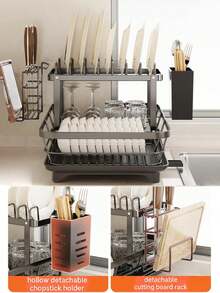 Dish and bowl rack / dish and bowl drying rack, multi-functional storage and drying function, allowing for ventilation and saving space. This is an aesthetically  and highly practical kitchen accessory. - Schwarz - Übersicht 8