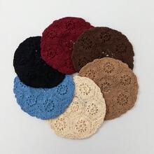 1 chiếc mũ beret nữ thời trang mùa xuân/thu, kiểu dáng rỗng, nhẹ, đan móc thủ công hình hoa hồng, phù hợp với phong cách boho hàng ngày. - A - Xem 2