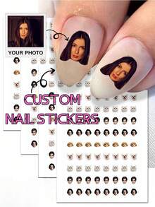1pc Custom Face Nail Sticker, Custom Face Nail Decals Sheet, Custom Nail Decals, Personalized Custom Photo Nail Waterproof Decals, DIY Nail Art Sheet, Fashionable Nail Art, Custom Nail Decals, Custom Face Sticker, Personalized Wedding Gift, Nail Sticker Practice Sheet, DIY Nail Art Sheet, Idea Gift For Mother's Day, Graduation Season, Back To School, Birthday, Unique Gift Friends, Gift For Her Ornamental, Letter Contracted Customized Treasure Finds - Multicolor - View 7
