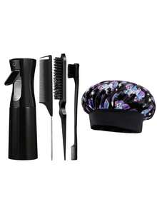 Bộ dụng cụ tạo kiểu tóc 1/2/3/4/5/6/7 món, phiên bản mới, lược 9 hàng, mũ ngủ bằng satin (thiết kế in hình kỳ lân), lược gỡ rối hình kỳ lân hoạt hình dành cho người lớn và bé gái, lược chải phồng, lược đuôi chuột, lược viền tóc dùng cho tạo kiểu tóc, salon, tiệm cắt tóc (màu đen), du lịch, sinh nhật. - Nhiều màu - Xem 2