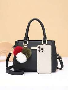 Bolso minimalista de moda con accesorio de encanto - Negro - Ver 6