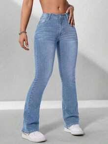 Women's Fashion Washed Flare Jeans - Lavado medio - Ver 7