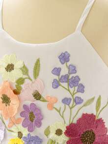 Vestido formal de comunión, baile de graduación, boda, fiesta de cumpleaños, fiesta en la playa para niñas preadolescentes con bordado floral y espalda descubierta - Blanco - Ver 5