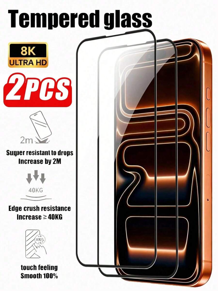 BOLLYMORE 2片装9H 9D全屏钢化玻璃屏幕保护膜，适用于 17 Pro Max。9H硬度高清钢化玻璃屏幕保护膜，全屏钢化玻璃保护，防刮耐用，适用于Apple 17/Air/17 Pro/16 Pro Max/15 Pro Max/14 Pro Max/13/12/11 Pro Max/7/8/SE2/X/Xs/Xr/Xs Max。 - 黑色 - 查看 1