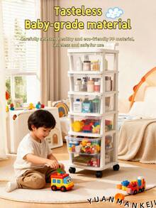 1pc Multi-Layer Transparent Plastic Drawer Storage Cabinet With Wheels, Rolling Organizer For Snacks Toys Cosmetics Jewelry, Home Office Bedroom Kitchen Storage Solution, Clear Stackable Container With Smooth Mobility, Space-Saving Shelving Unit For Various Items Organization And Display - Transparent - View 3