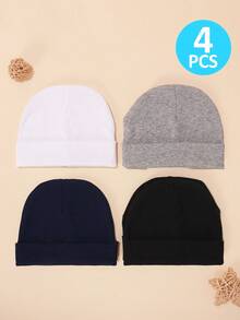 4件套新生儿柔软可爱帽子，男婴医院帽，婴儿帽 - 4PCS - 查看 4