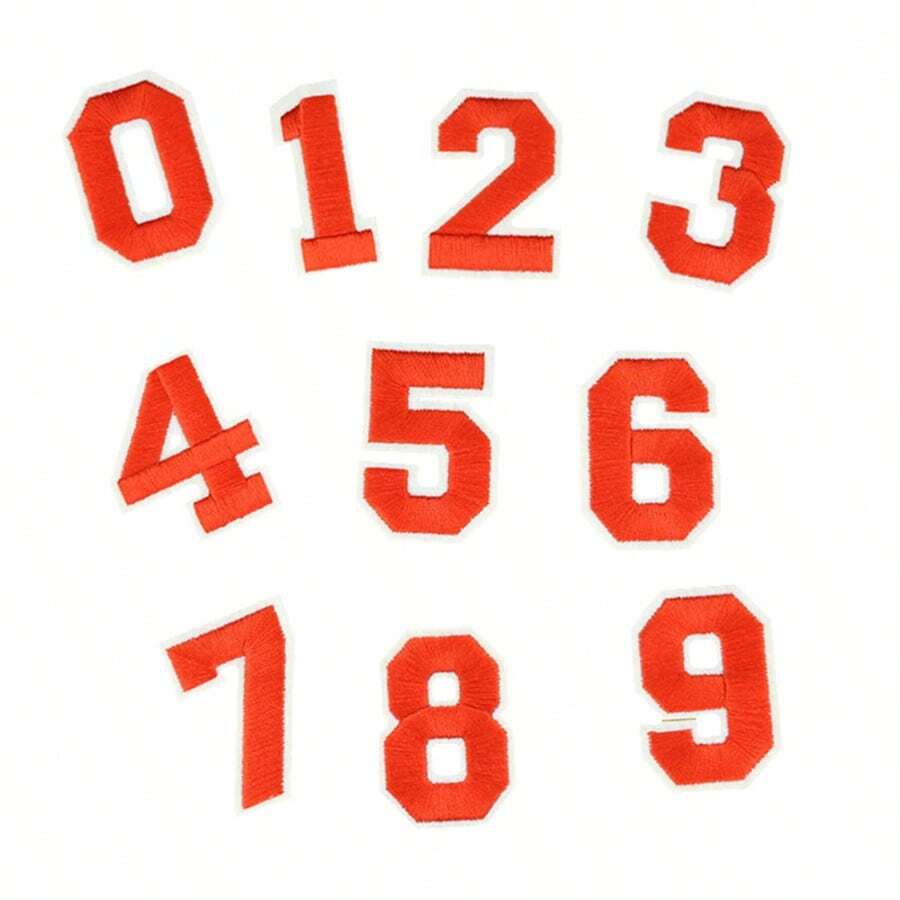 10pcs Red 0-9 Number Patches, Iron-On Appliques For Clothing, Bags - Red - View 1