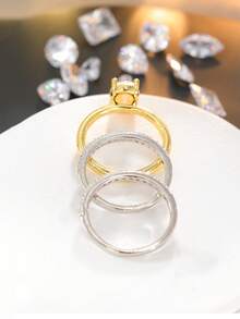3 Pieces Set Of Pigeon Egg-Shaped Zirconia Rings, Featuring Gold And Silver Zirconia Bands. A Stylish Set For Stacking, Suitable For Weddings, Engagements, Or Everyday Wear. A Lovely Gift. - A - View 4