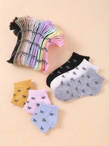 10/20 pares de calcetines con volantes y lazos de colores aleatorios, calcetines con lazos, calcetines para estudiantes de regreso a la escuela, calcetines simples, casuales y cómodos - Multicolor - Ver 9