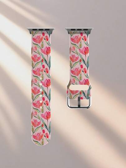 1pc Floral Pattern Silicone Watch Band, Compatible With Apple Watch 38mm 40mm 41mm 42mm 45mm 49mm (S10/S11 42mm) (S10/S11 46mm), Colorful Floral Pattern For Spring And Summer, Comfortable Replaceable Waterproof Sports Watch Band, Compatible With Series 11 Ultra3 Ultra 2 SE3 S10 S11 SE2 9 8 7 SE 6 5 4 3 2 1, Fashion Smart Watch Band, Gift For Holiday, Casual Daily Wear For Women, Elegant Watch Accessory