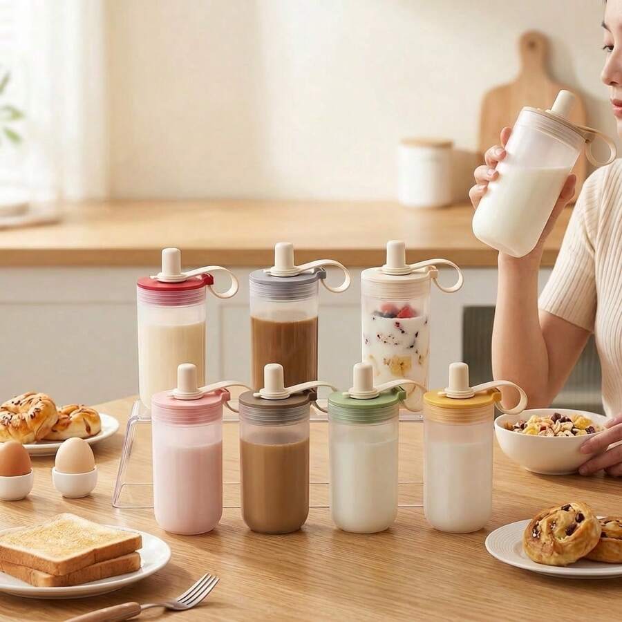 1个便携式水瓶,带茶漏和吸管,塑料材质,适用于牛奶、咖啡、茶等饮品,透明杯身,可重复使用,防漏设计,适合学生和成人使用,可用于学校、办公室、露营、野餐、旅行、徒步等场合。 - 彩色 - 查看 1