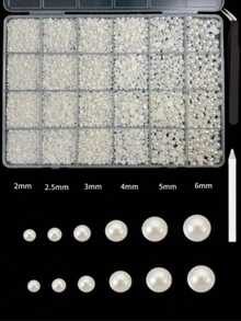 1盒什锦ABS米色珍珠美甲装饰品，法式圆形珍珠，多种尺寸，适合约会、派对妆容和美甲DIY - 米色 - 查看 1