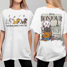 Loose Oversize Disney The Aristocats Bonjour Since 1970 Shirt, Everybody Wants To Be A Cat Shirt, Family Vacation Shirt, Disneyland Trip Shirt, Disney Tee - trắng - Xem 1
