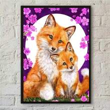 Kit de pintura com diamantes (2 peças), faça você mesmo, pintura com diamantes 5D redondos de duas raposas, artesanato para decoração de casa. - Ver 1