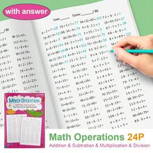 Lachilly Cuaderno de ejercicios de operaciones matemáticas mixtas 4 en 1 con respuestas, aprendizaje de práctica de resta, suma, multiplicación y división, hoja de trabajo matemática para niños, recursos escolares de matemáticas, juguetes educativos - Multicolor - Ver 10