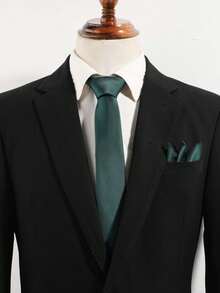2pcs Men's Fashion Casual Solid Color Necktie & Pocket Square Set, Comfortable Versatile For Daily, Party, Business Events - Multicolor - View 7