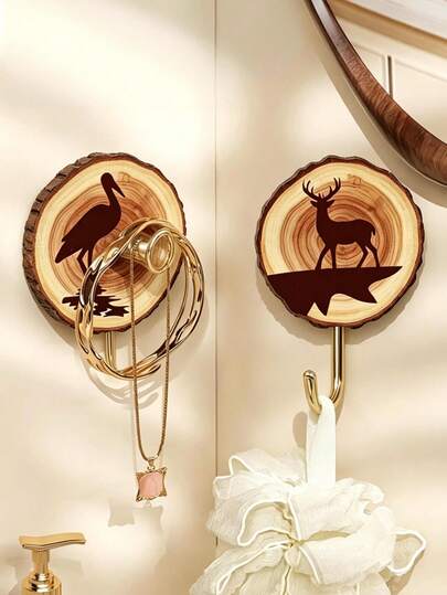 1 Piece / Cartoon Wooden Hook / Adhesive-Free Hook / Baby Room Storage Hook / Toy Storage Hook / Bathroom Hook, With Strong Adhesive / Can Be Attached To Marble / Wood / Glass / Tile / Metal Surfaces. Material: Wood