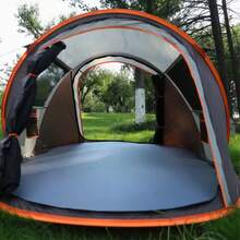 1 buah Tenda Kemah Lipat Otomatis Portabel untuk 5-8 Orang, Desain Baru dengan 2 Pintu dan 2 Jendela, Dapat Digunakan Sepanjang Musim, Cocok untuk Pantai, Taman, dan Kemah di Luar Ruangan - Khaki - View 3