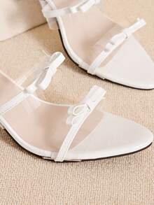 Women's Bow Tie Stiletto Mule Shoes, Transparent Strap Open Toe Slip-On Sandals, Suitable For Party And Daily Wear - White - View 6