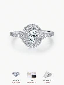 Nhẫn Moissanite hình bầu dục 0.5CT MODIAN bằng bạc Sterling 925, trang sức nổi bật với kim cương nhân tạo cắt tròn, dành cho nữ, nhẫn đính hôn. - Bạc - Xem 2