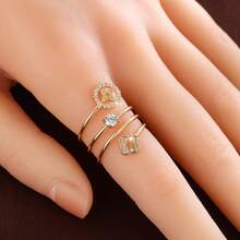 1 pieza Anillo de mujer con diseño de flor de primavera geométrica y circonita cúbica - Multicolor - Ver 2
