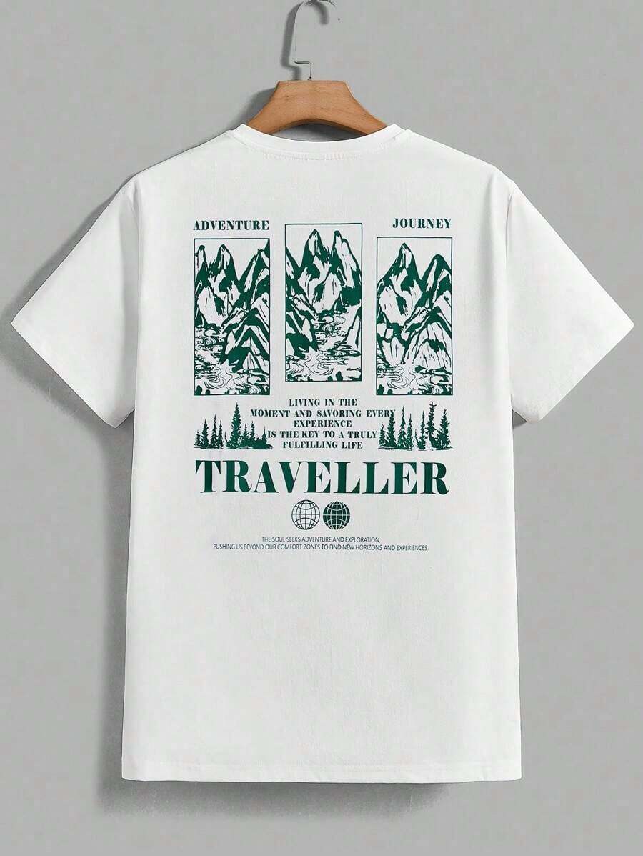 GiftManfinity VCAY Camiseta casual de verano para hombre con cuello redondo, manga corta y eslogan impreso de montañaSoft - Blanco - Ver 1