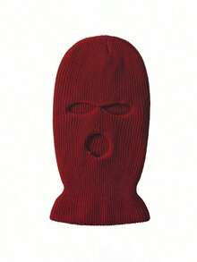 1pc Y2K Style Candy Color Thick 3-Hole Balaclava Ski Mask, Unisex, Versatile For Outdoor, Casual, Commuting, Warm For Winter Autumn Outfits - Burgundy - Xem 12