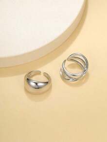 14pcs/2 Sets Fashion Minimalist Elegant Vintage Asymmetrical Geometric Thick Chunky Statement Cocktail Rings Set, Holiday Beach Party Date Everyday Wear - Bạc 3 - Xem 2