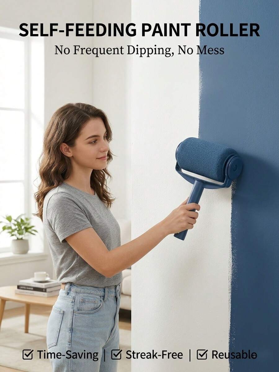 Large Self-Feeding Paint Roller Set - Perfect For Latex And Wall Paints, Smooth Even Coating, Easy To Use, 7-Inch Roller Length, Metal & Plastic Material, Durable Paint Application Kit For Home Renovation