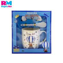 Taza Cerámica Feliz Día del Padre Incluye Cuchara y Tapa o Platito con Caja para Regalo Color Azul - GLOBO - Ver 3