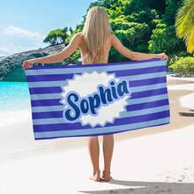 1 Customized Beach Towel With Name, Personalized Beach Towel, Custom Pool Towel, Beach And Pool Holiday Birthday Gift - 藍色 - 查看 4