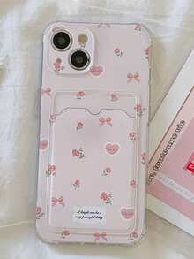 Funda de teléfono TPU de cobertura completa con ranura para tarjeta y patrón de lazo floral colorido, 1 pieza, compatible con la serie Apple - Multicolor - Ver 3