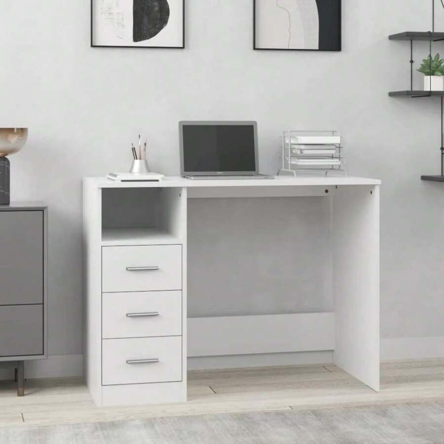vidaXL Bureau Avec Tiroirs Blanc 102x50x76 Cm Bois D'ingénierie - 彩色 - 查看 1