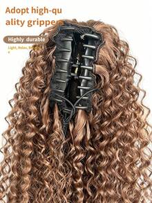 24 Inch Deep Brown Deep Wave Clip-In Ponytail Hair Extension - Heat Resistant Synthetic Fiber, Natural Curly Hair Styling Accessory, Suitable For Women's Daily Use, Daily Hairstyle Styling Accessory, Voluminous Curly Heat Resistant Fiber Wig - Brown - View 7