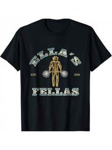 Vintage Retro Ellas Fellas T-Shirt - 70s Style For Matching Couples - Black - View 8