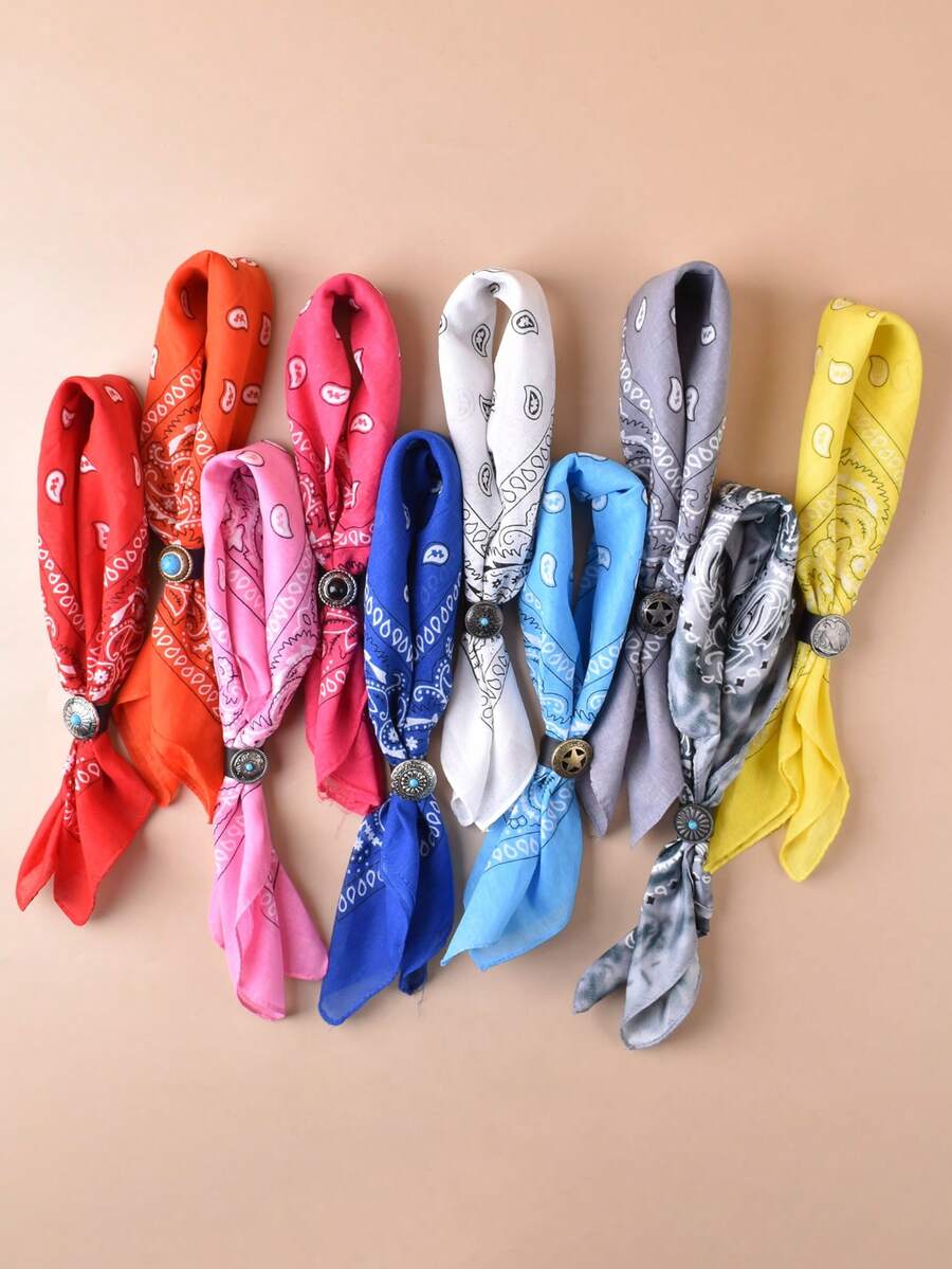 Bộ 1 khăn quàng cổ in họa tiết Paisley và kẹp khăn quàng cổ bằng da PU kiểu retro, khăn bandana che nắng khi đi dự tiệc, đi biển, khăn trùm đầu họa tiết hoa điều, khăn tay phong cách đường phố hiphop.