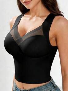EssElegance 1pc Women's Bra, Wire-Free, Push-Up, High Elasticity Tight-Fitting Corset, Built-In Padding Sports Tank Top - Black - View 3