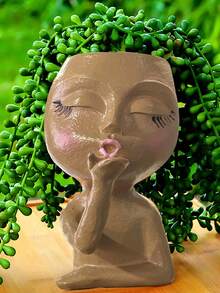 Human Face Flower Pot, Head Flower Pot, Female Face Flower Pot, Plant Pot, Small Kissing Succulent Plant Pot, Suitable For Indoor And Outdoor Plants, Cute Vase Home Decoration, Brown - A - View 10