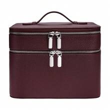 Double-Layer High-End Makeup Bag, Large-Capacity Makeup Case, PU Leather Convenient Toiletry Bag, Storage Bag, Storage Box - Pink - View 2